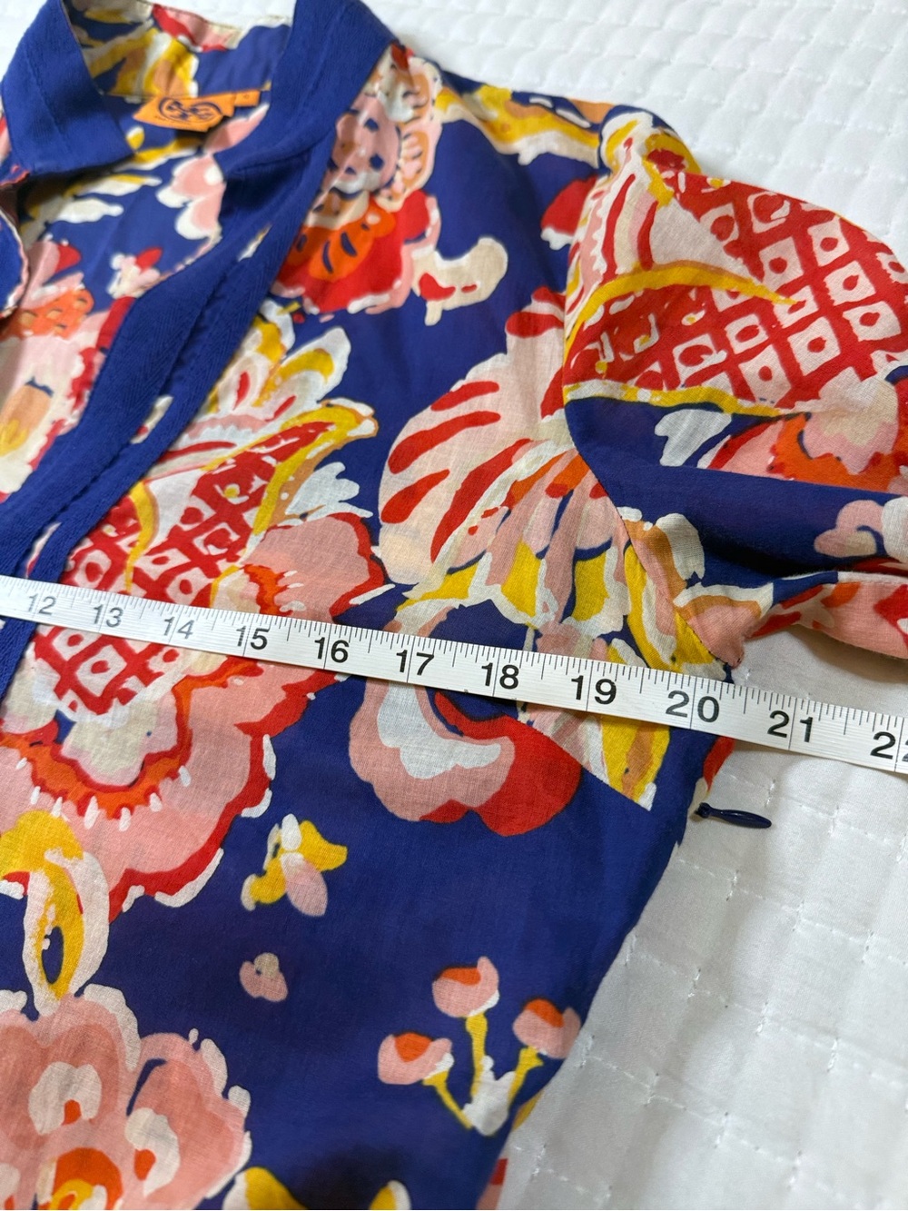 Tory Burch Blue Floral Tunic with Pink, Yellow and Orange Accents - Picture 9 of 12